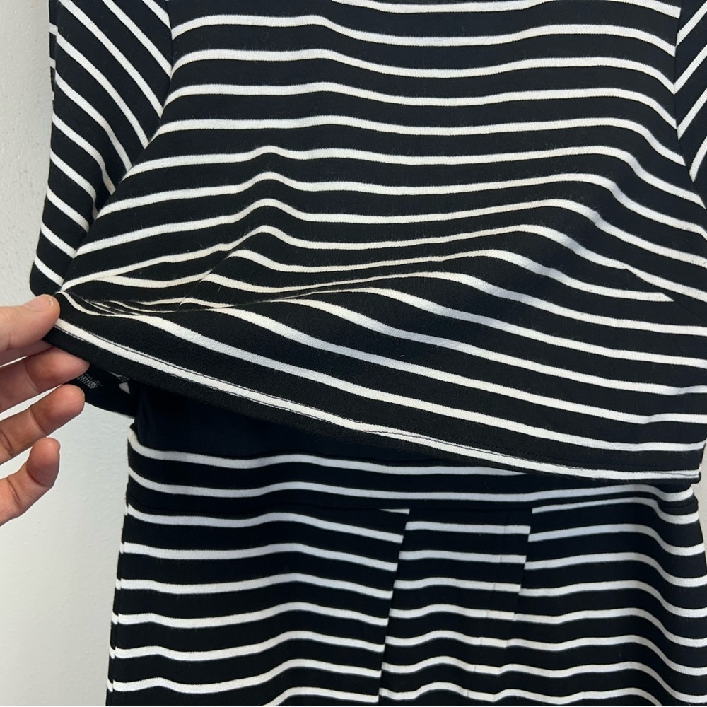 Preppy Striped Midi Dress Jersey Stretch Size 12 Casual Nautical Beachy Neutral - Picture 5 of 11